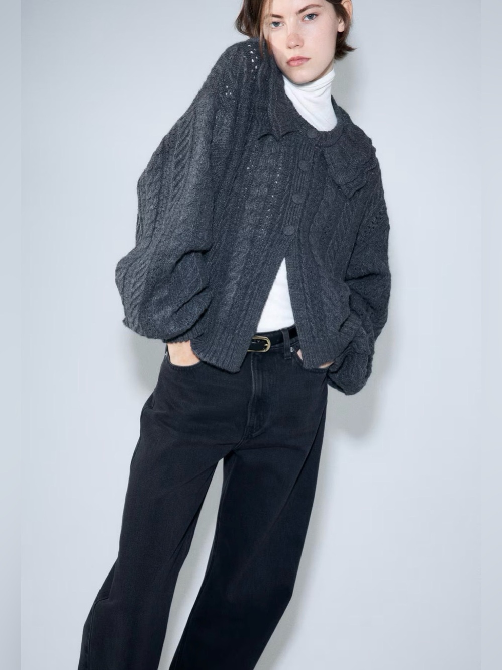 NWT H&M Gray Cable Knit Collar Cardigan Size Large